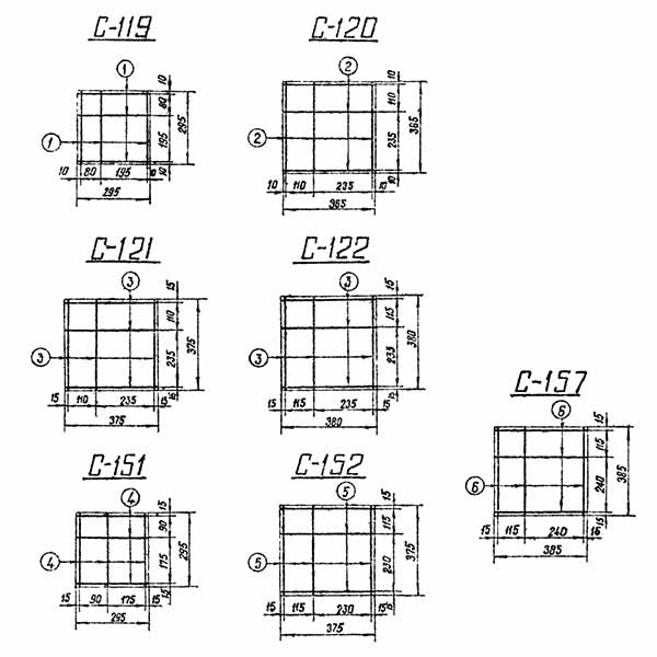Фундамент Ф1-05, КЖ-73, страница 86 - спецификация арматуры на сетки С-119, С-120, С-121, С-122, С-151, С-152, С-157