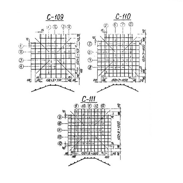 Фундамент Ф2-0, КЖ-71, страница 84 - спецификация арматуры на сетки С-109, С-110, С-111