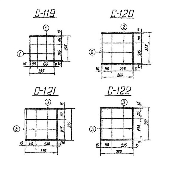 Фундамент Ф2-0, КЖ-73, страница 86 - спецификация арматуры на сетки С-119, С-120, С-121, С-122, С-151, С-152, С-157