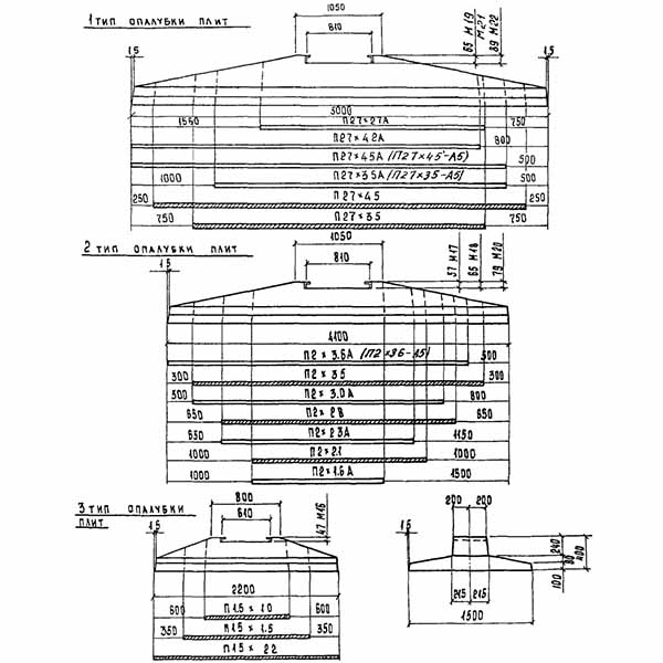Фундамент Ф2.7х4.5-А, Выпуск 0, страница 14 - типы опалубок плит составных фундаментов ЛЭП