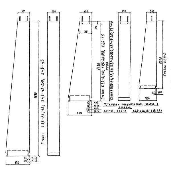 Фундамент Ф2.7х4.5-А, Выпуск 0, страница 16 - типы опалубок стоек составных фундаментов ЛЭП