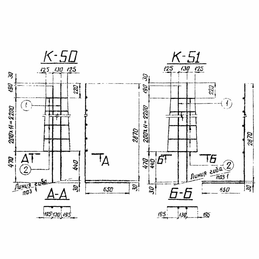 Фундамент Ф5-Ам, КЖ-134, страница 147 - спецификация арматуры на каркасы К50, К51, К52, К53